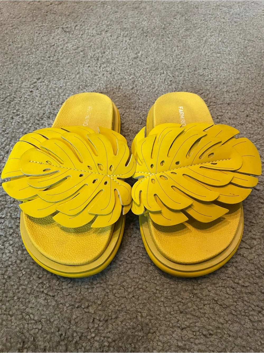Farm Rio Yellow Monstera Anatomical Leaf Slide Sandals, Size 8